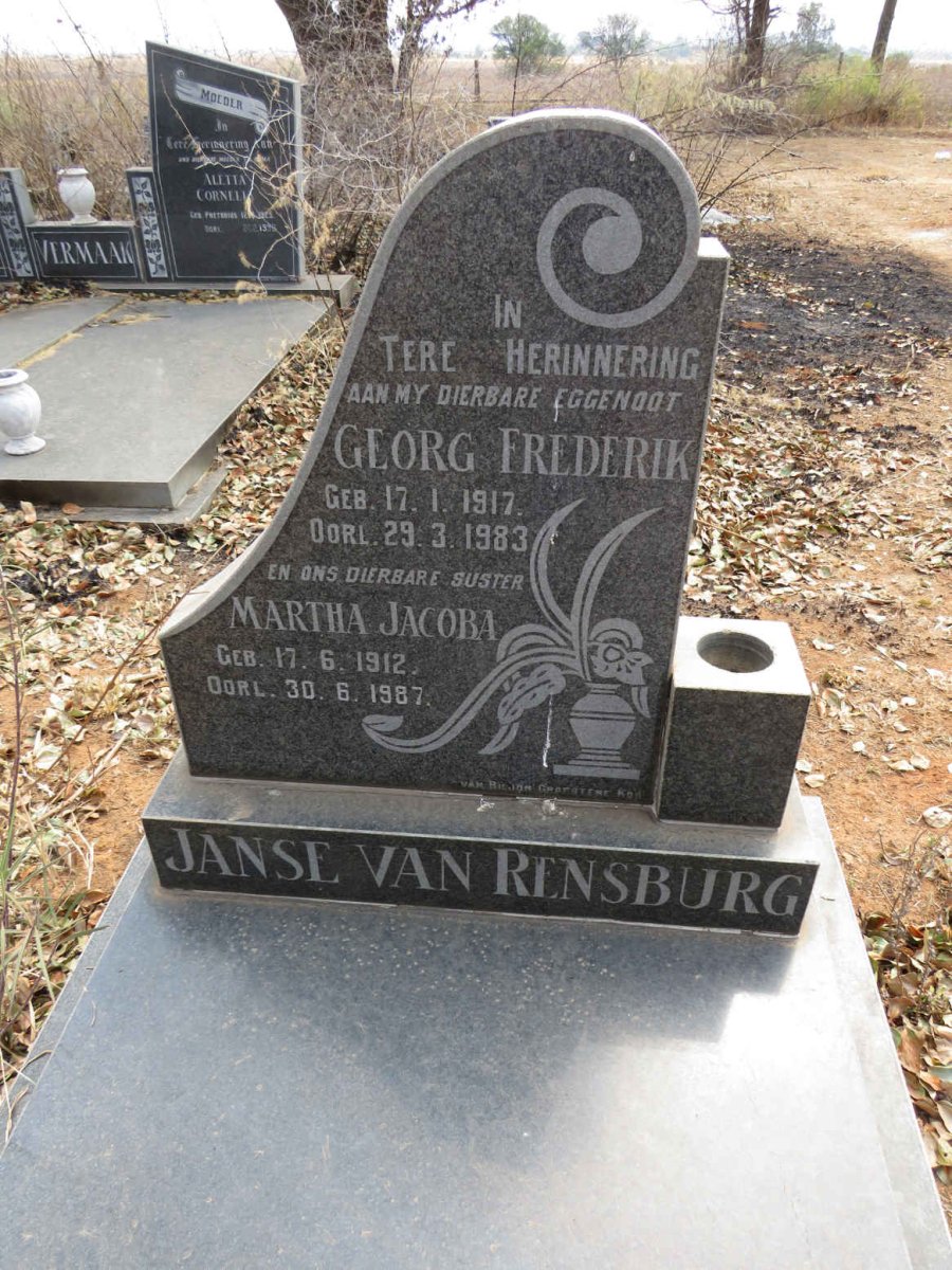 RENSBURG Georg Frederik, Janse van 1917-1983 & Martha Jacoba 1912-1987