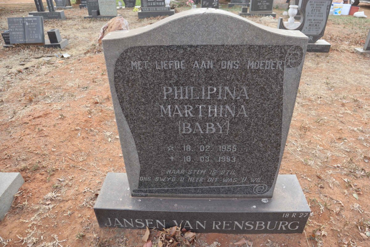 RENSBURG Philipina Marthina, Jansen van 1955-1993