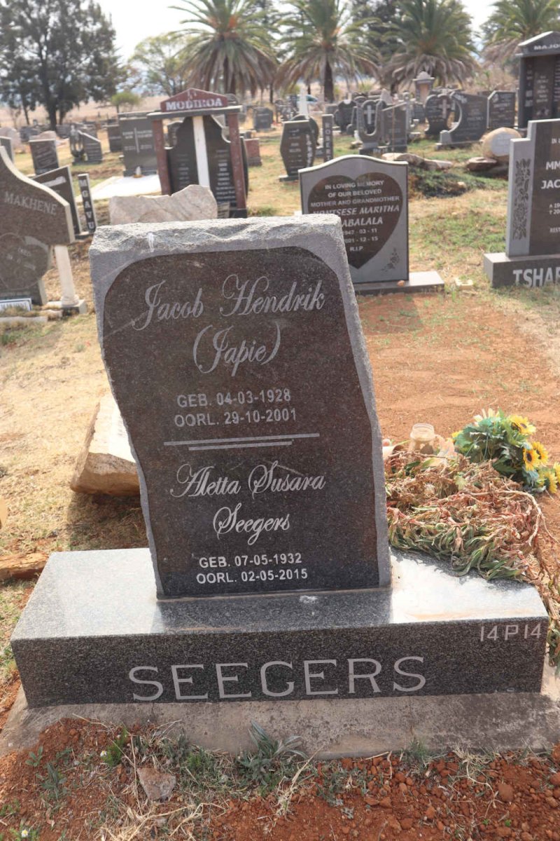 SEEGERS Jacob Hendrik 1928-2001 & Aletta Susara 1932-2015