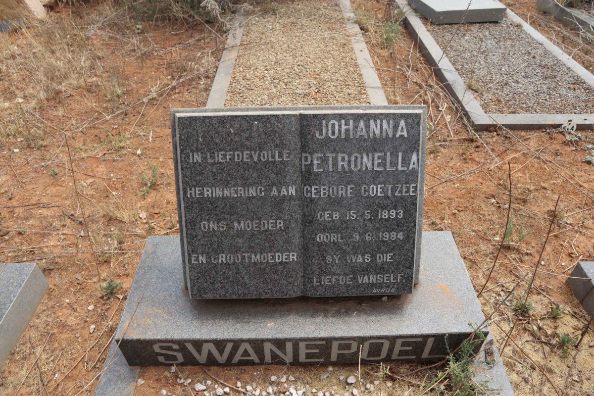 SWANEPOEL Johanna Petronella nee COETZEE 1893-1984