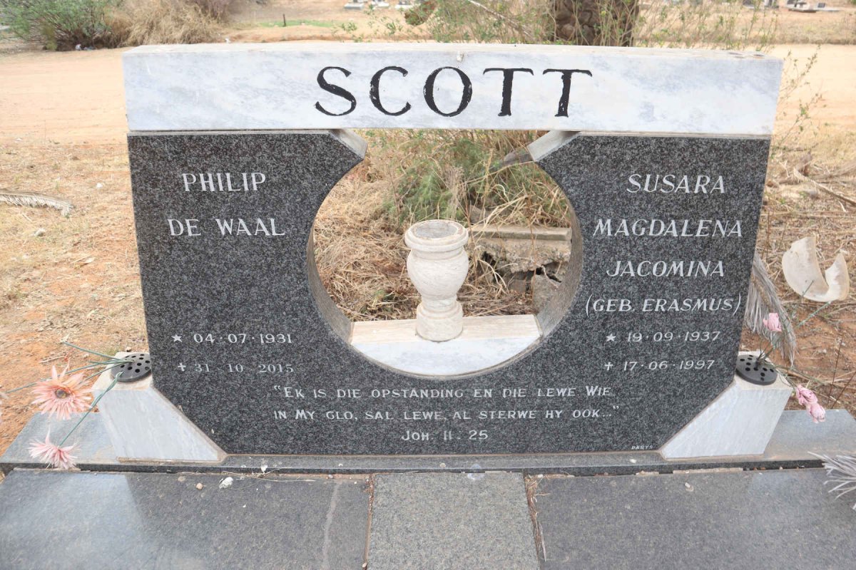 SCOTT Philip de Waal 1931-2015 & Susara Magdalena Jacomina ERASMUS 1937-1997