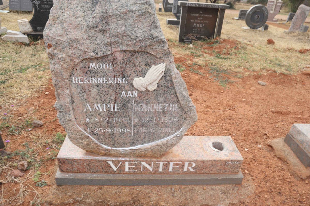 VENTER Ampie 1934-1998 & Hannetjie 1934-2003