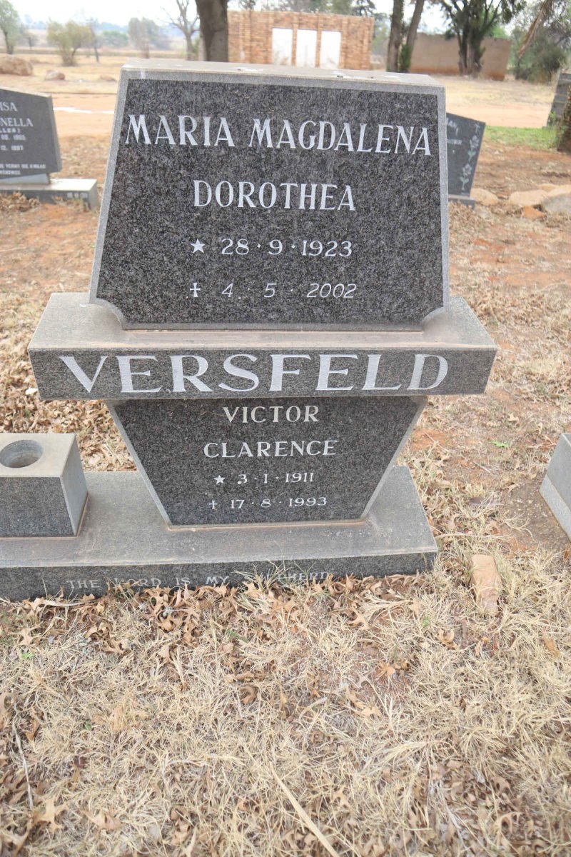 VERSVELD Victor Clarence 1911-1993 & Maria Magdalena Dorothea 1923-2002