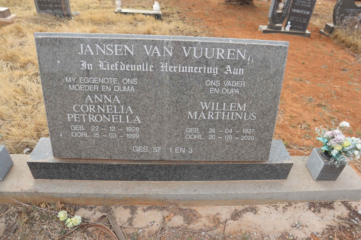 VUUREN Willem Marthinus, Jansen van 1927-2020 & Anna Cornelia Petronella 1928-1999