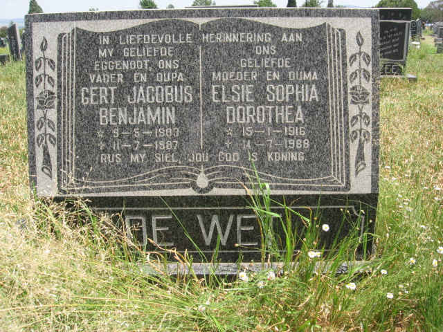 WET Gert Jacobus Benjamin, de 1903-1987 &amp; Elsie Sophia Dorothea 1916-1988