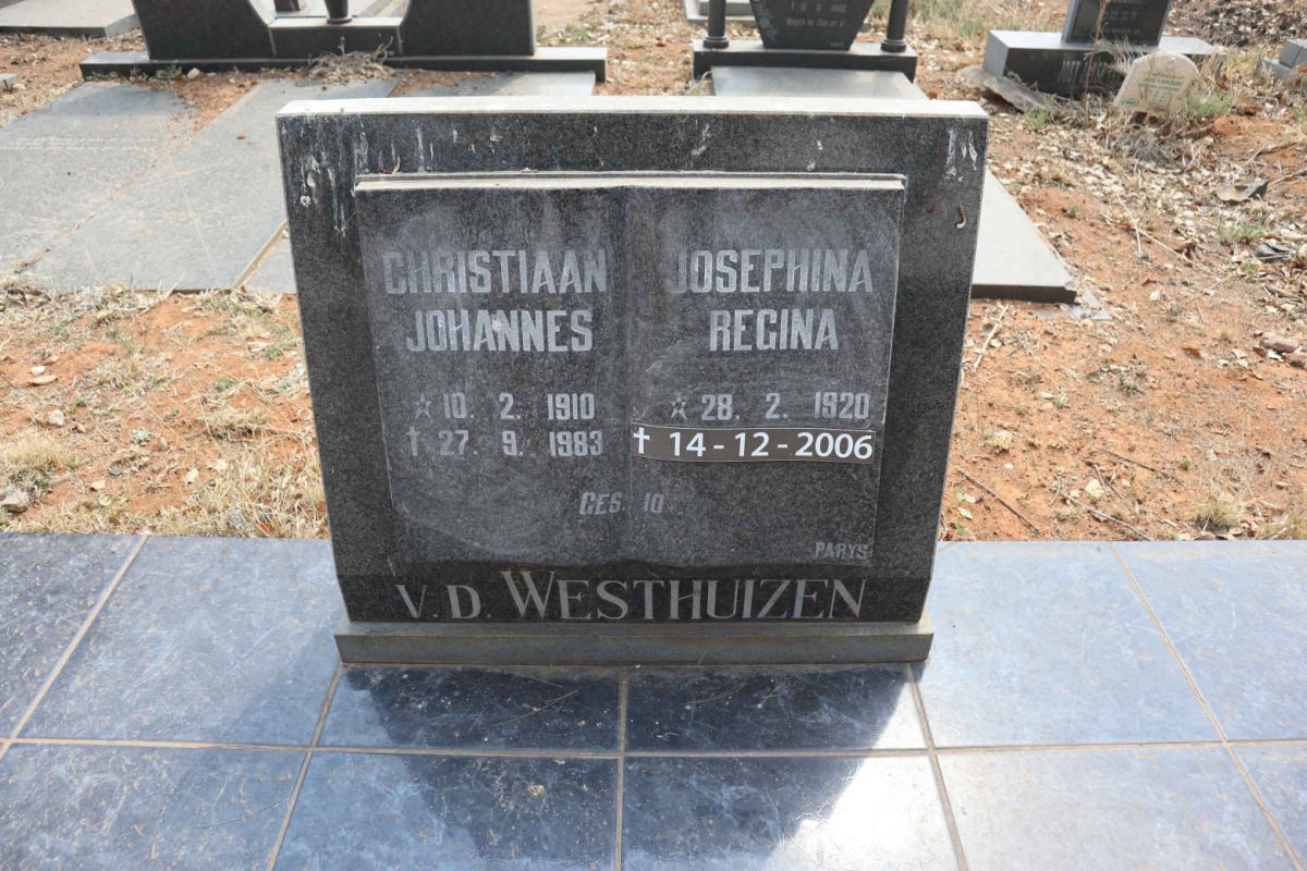 WESTHUIZEN Christiaan Johannes, v.d. 1910-1983 & Josephina Regina 1920-2006