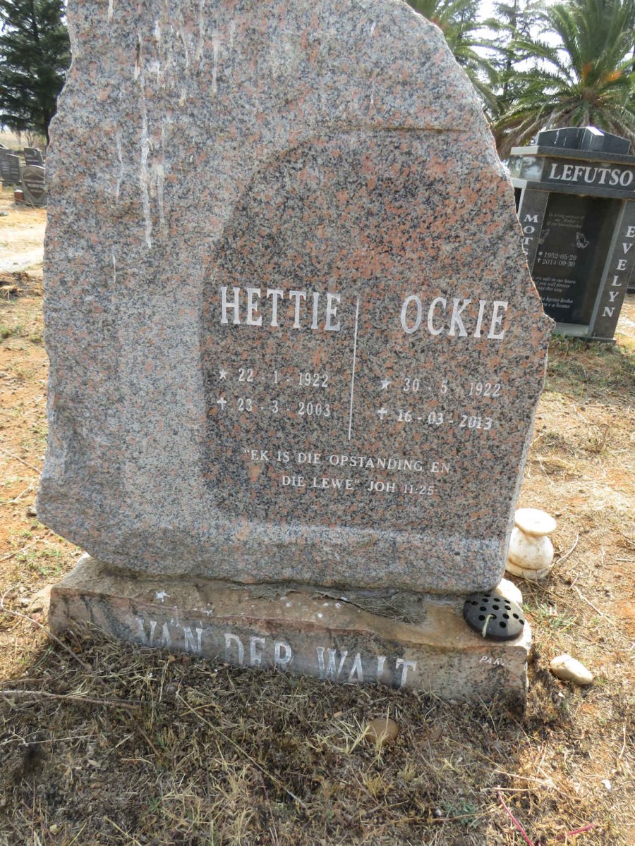 WALT Ockie, van der 1922-2013 & Hettie 1922-2003
