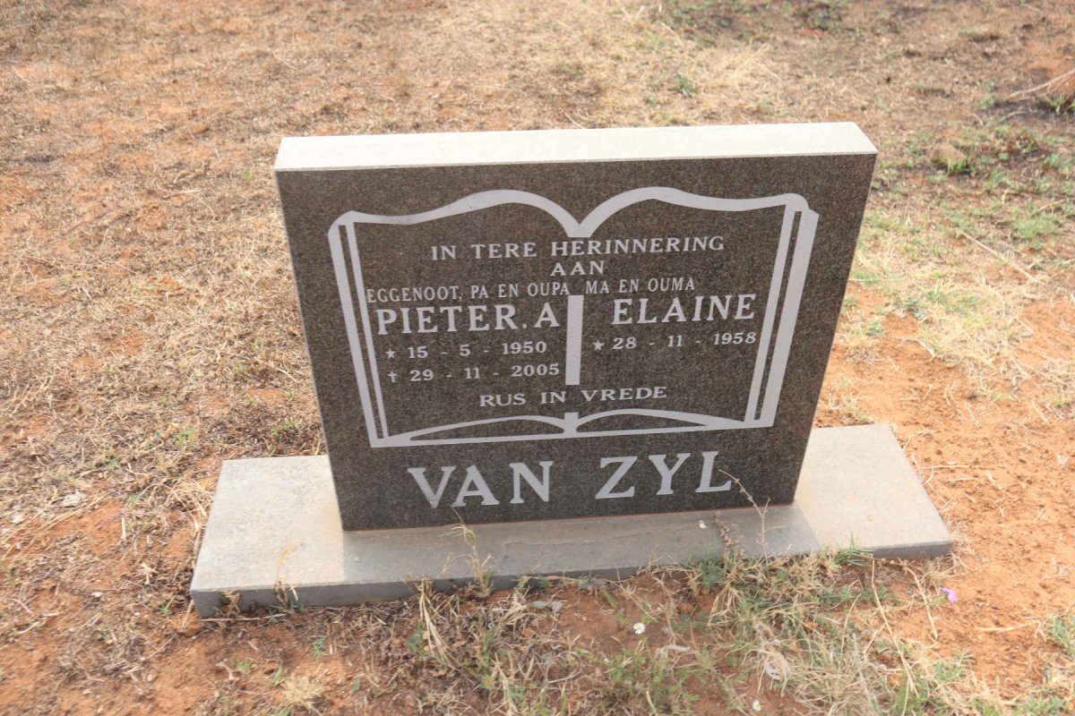 ZYL Pieter A., van 1950-2005 & Elaine 1958-