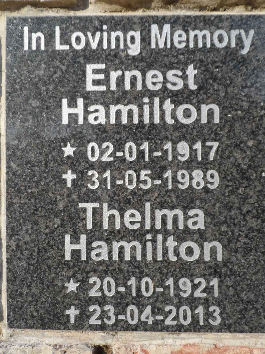 HAMILTON Ernest 1917-1989 &amp; Thelma 1921-2013