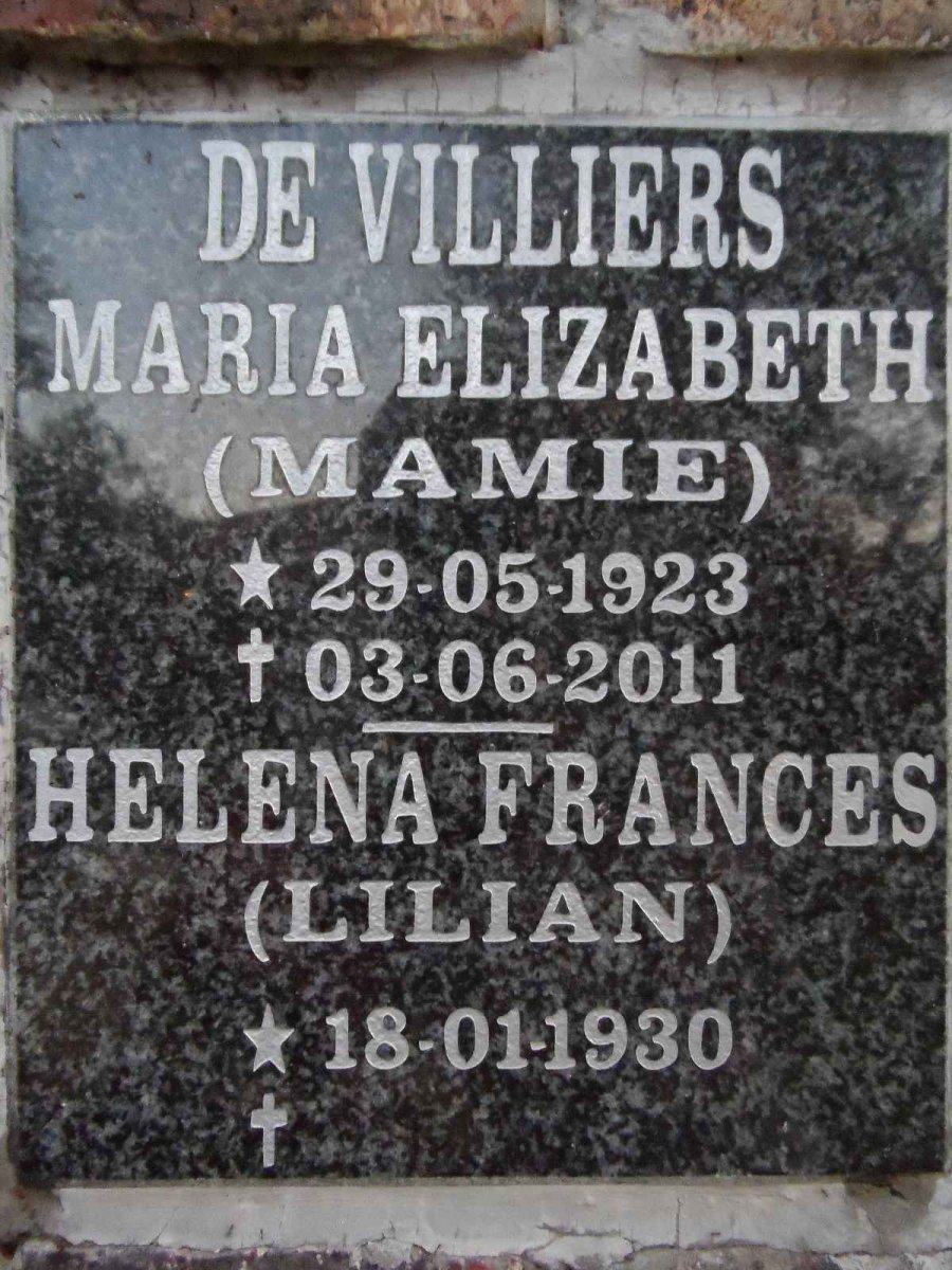 VILLIERS Maria Elizabeth, de 1923-2011 :: VILLIERS Helena Frances, de 1930-