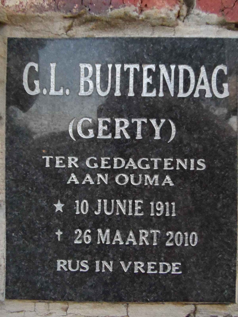 BUITENDAG G.L. 1911-2010