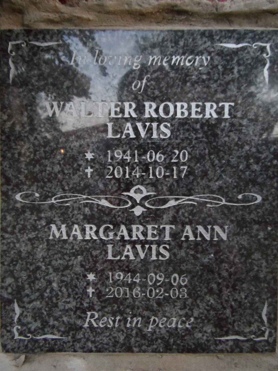 LAVIS Walter Robert 1941-2014 &amp; Margaret Ann 1944-2016
