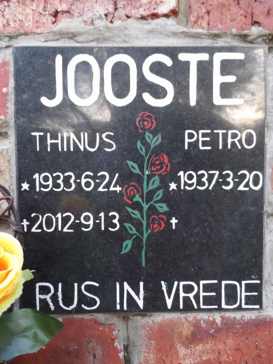 JOOSTE Thinus 1933-2012 &amp; Petro 1937-