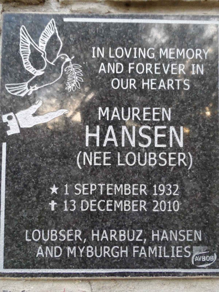 HANSEN Maureen nee LOUBSER 1932-2010