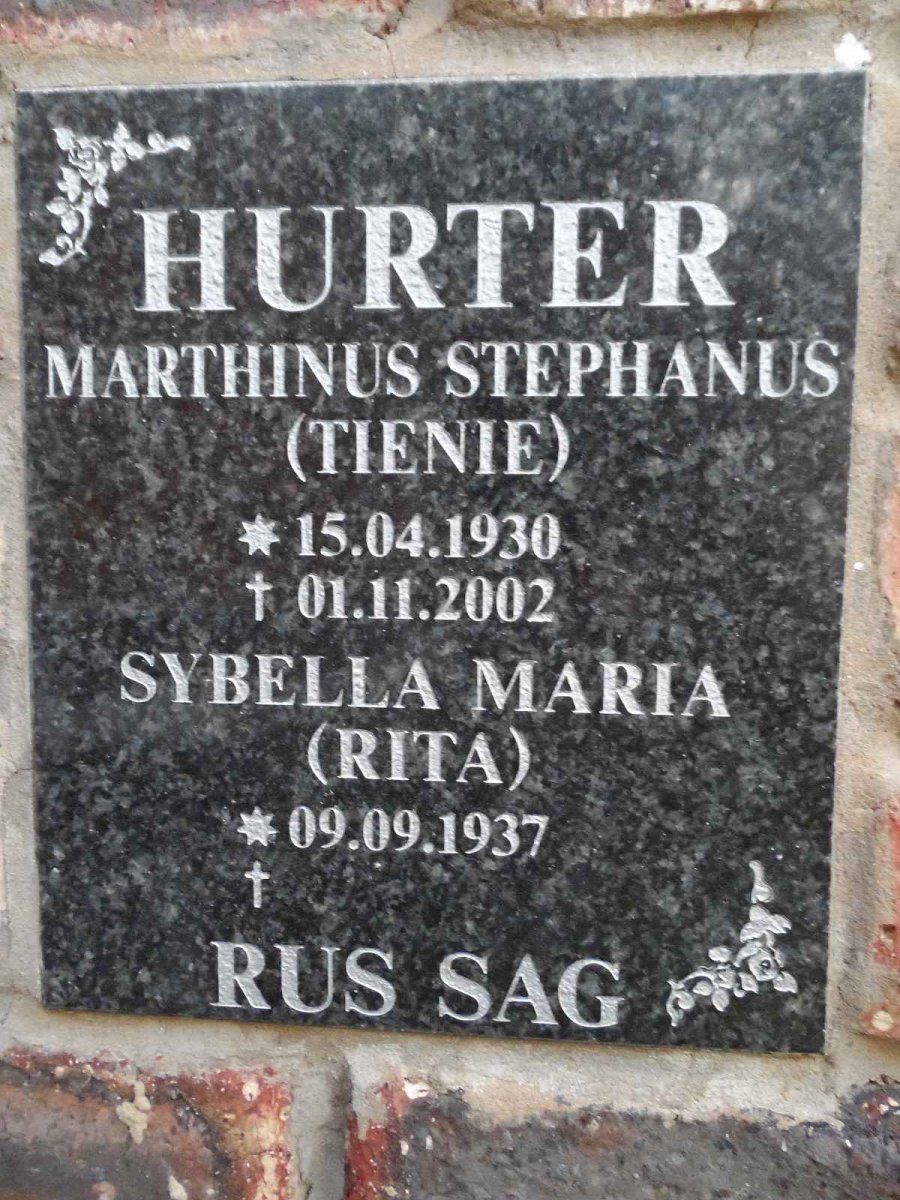HURTER Marthinus Stephanus 1930-2002 &amp; Sybella Maria 1937-
