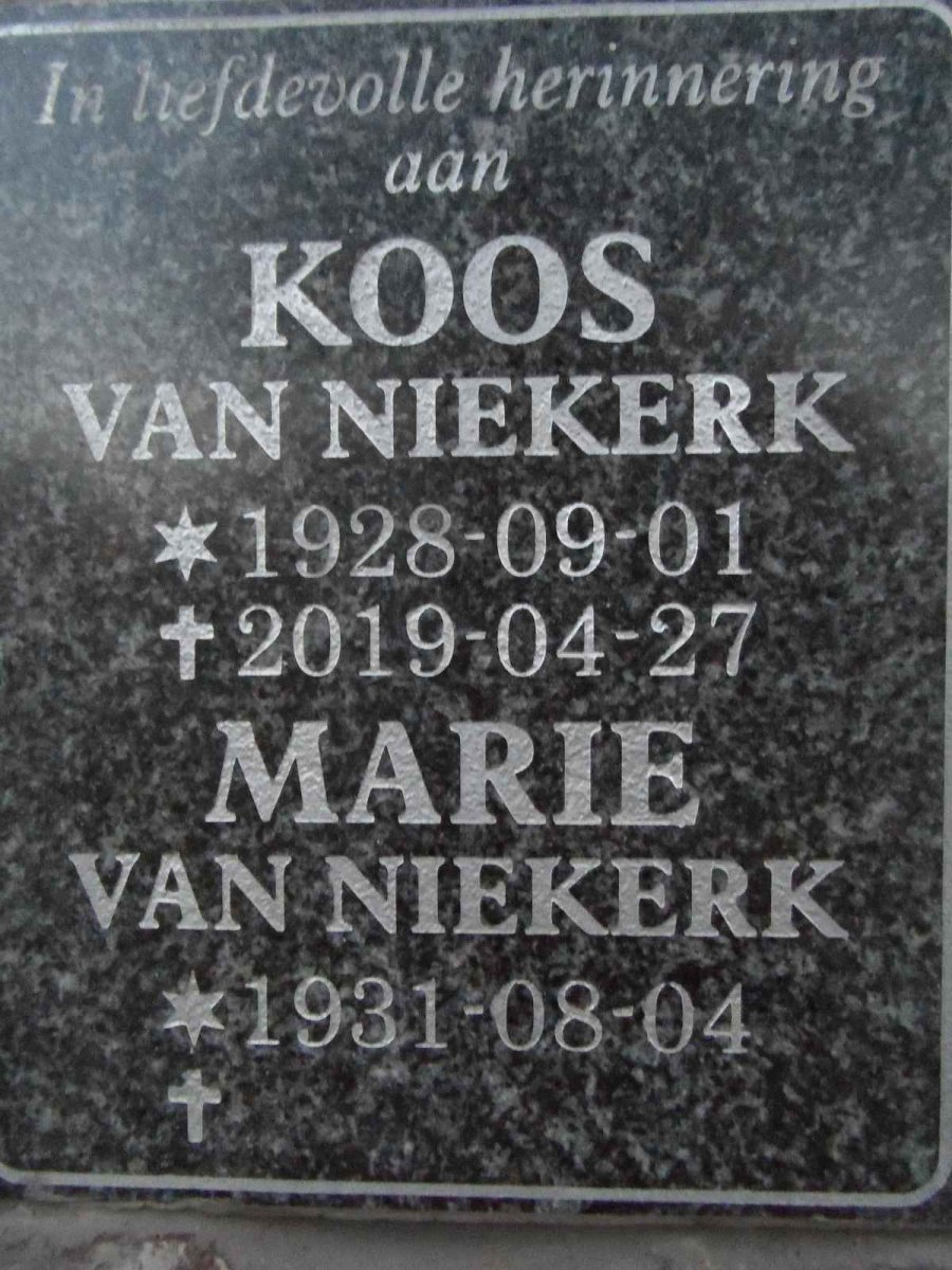 NIEKERK Koos, van 1928-2019 &amp; Marie 1931-