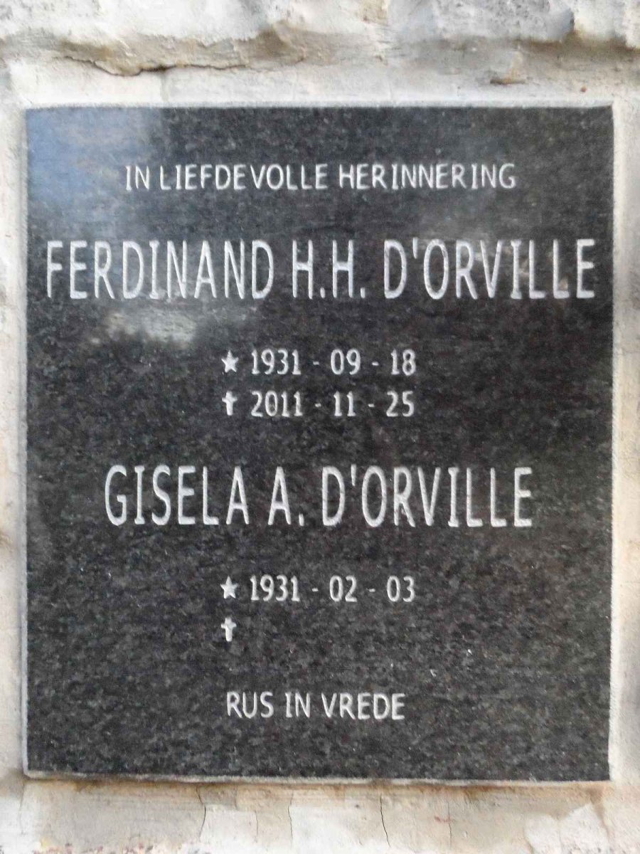 D'ORVILLE Ferdinand H.H. 1831-2011 &amp; Gisela A. 1931-