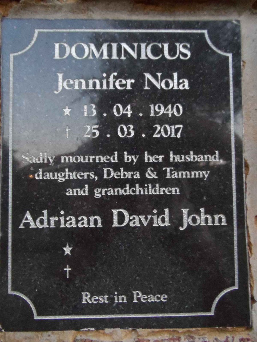 DOMINICUS Jennifer Nola 1940-2017 :: DOMINICUS Adriaan David John