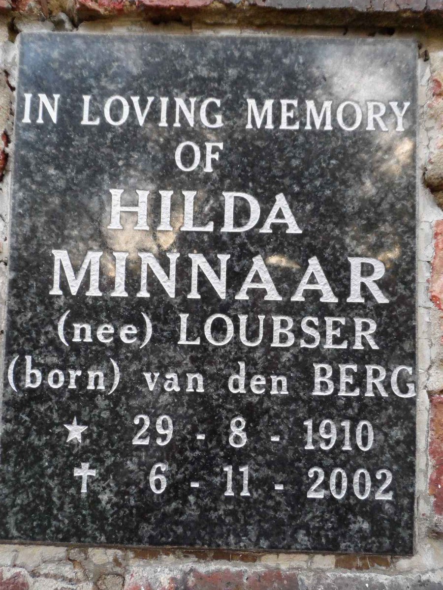 MINNAAR Hilda formerly LOUBSER nee VAN DEN BERG 1910-2002