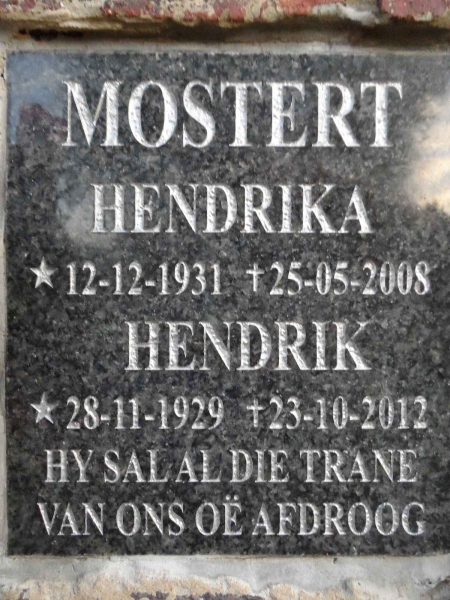 MOSTERT Hendrik 1929-2012 &amp; Hendrika 1931-2008