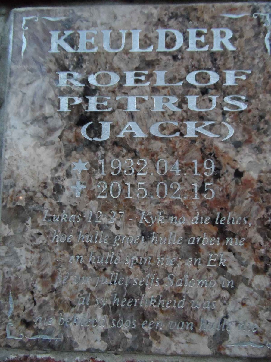 KEULDER Roelof Petrus 1932-2015