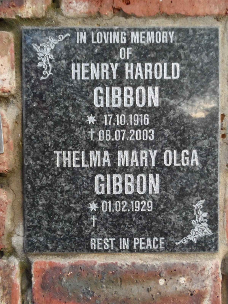 GIBBON Henry Harold 1916-2003 &amp; Thelma Mary Olga 1929-