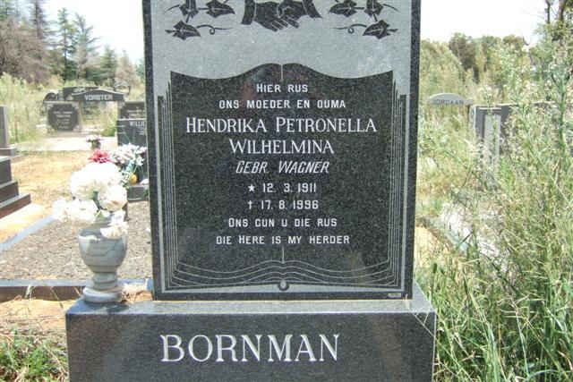 BORNMAN Hendrika Petronella Wilhelmina nee WAGNER 1911-1996