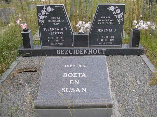 BEZUIDENHOUT Jeremia J. 1911-1971 &amp; Susanna A.D. BESTER 1927-2001