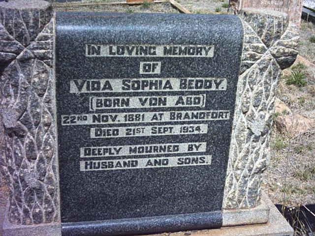 BEDDY Vida Sophia nee VON ABO 1881-1934