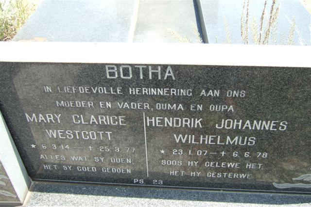 BOTHA Hendrik Johannes Wilhelmus 1907-1978 &amp; Mary Clarice WESTCOTT 1944-1977