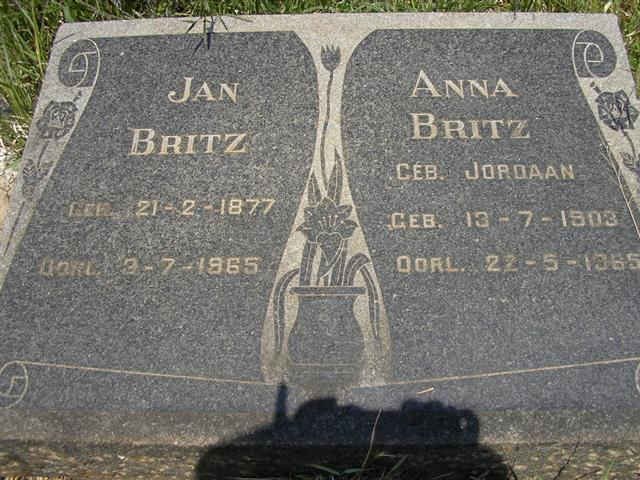 BRITZ Jan 1877-1965 &amp; Anna JORDAAN 1903-1965