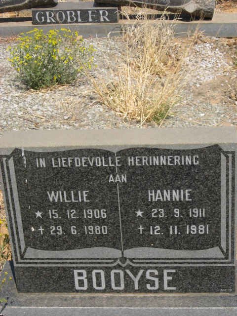 BOOYSE Willie 1906-1980 &amp; Hannie 1911-1981
