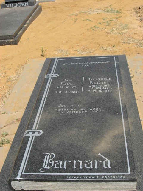BARNARD Jan Paul 1911-1989 &amp; Beatrice Rachel MARSHALL 1921-1980