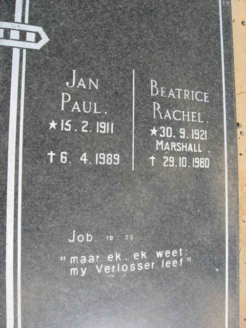 BARNARD Jan Paul 1911-1989 &amp; Beatrice Rachel MARSHALL 1921-1980
