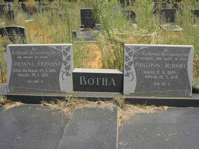 BOTHA Phillipus Rudolf 1884-1970 &amp; Johanna Francina VAN BAALCH 1905-1975