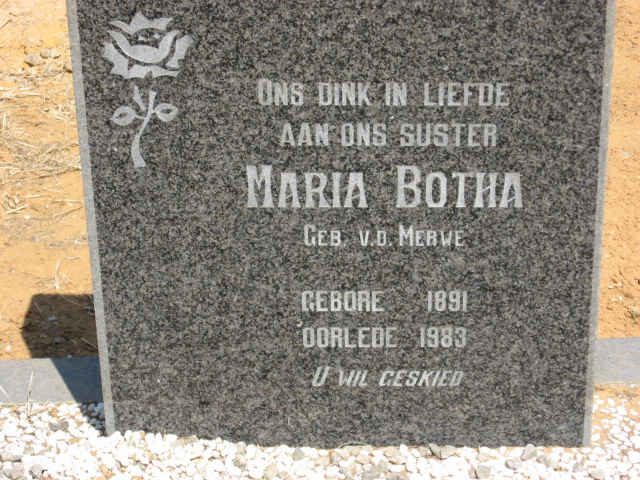 BOTHA Maria nee V.D. MERWE 1891-1983