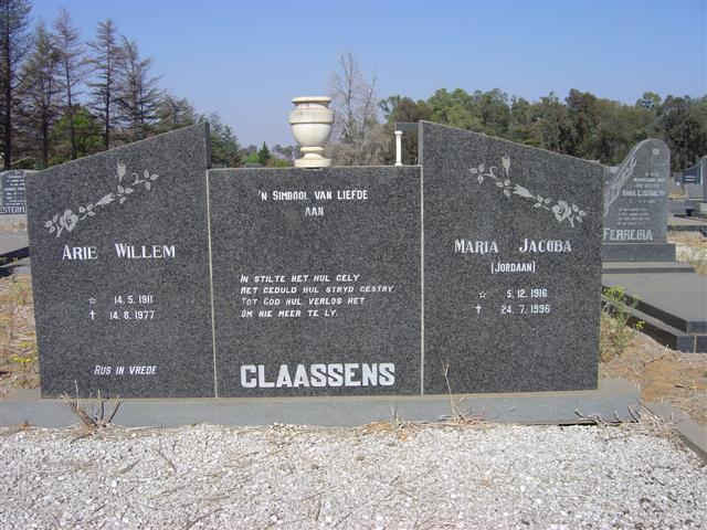 CLAASSENS Aria Willem 1911-1977 &amp; Maria Jacoba JORDAAN 1916-1996