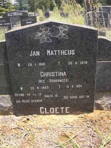 CLOETE Jan Mattheus 1901-1970 &amp; Christina SCHOONEES 1893-1994