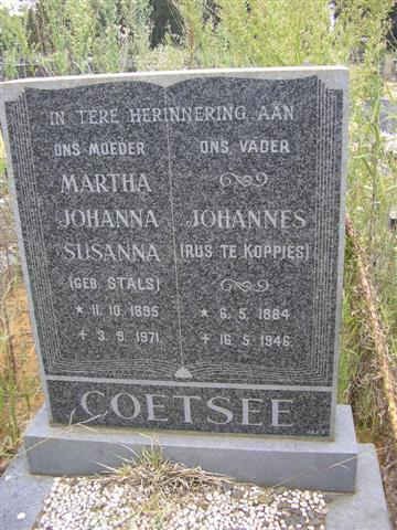 COETSEE Johannes 1884-1946 &amp; Martha Johanna Susanna STALS 1895-1971