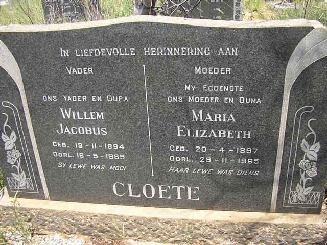 CLOETE Willem Jacobus 1894-1985 &amp; Maria Elizabeth 1897-1965