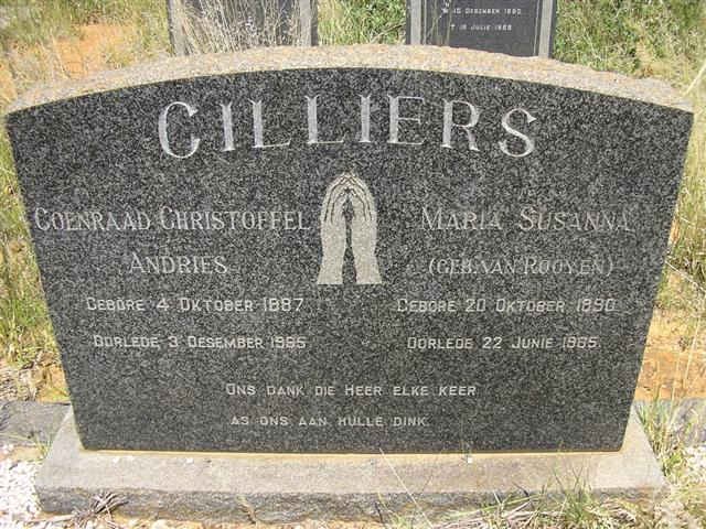 CILLIERS Coenraad Christoffel Andries 1887-1965 &amp; Maria Susanna VAN ROOYEN 1890-1965
