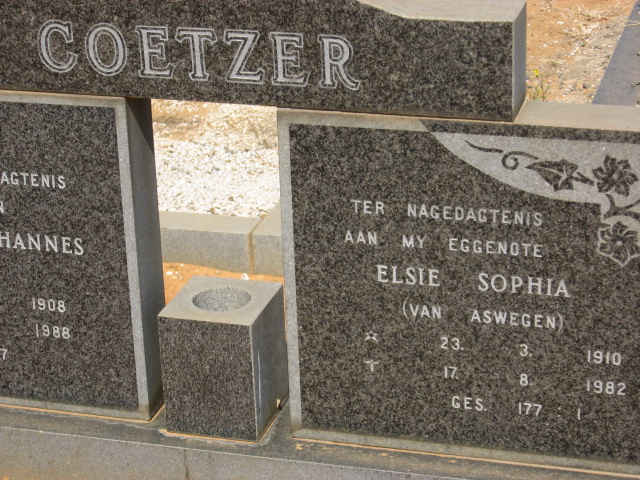 COETZER Elsie Sophia nee VAN ASWEGEN 1910-1982