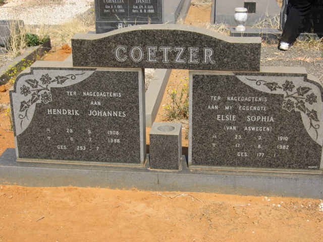 COETZER Hendrik Johannes 1908-1988 &amp; Elsie Sophia VAN ASWEGEN 1910-1982