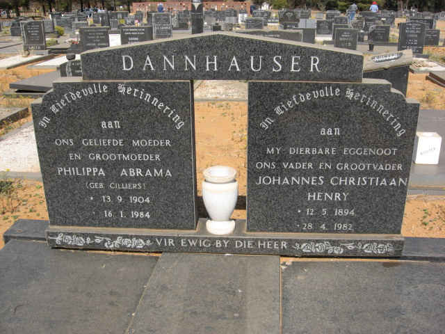 DANNHAUSER Johannes Christiaan Henry 1894-1962 &amp; Philippa Abrama CILLIERS 1904-1984