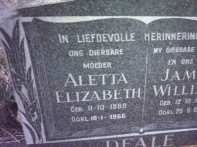 DEALE Jam? Willi? &amp; Aletta Elizabeth 1888-1966