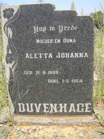 DUVENHAGE Aletta Johanna 1889-1964