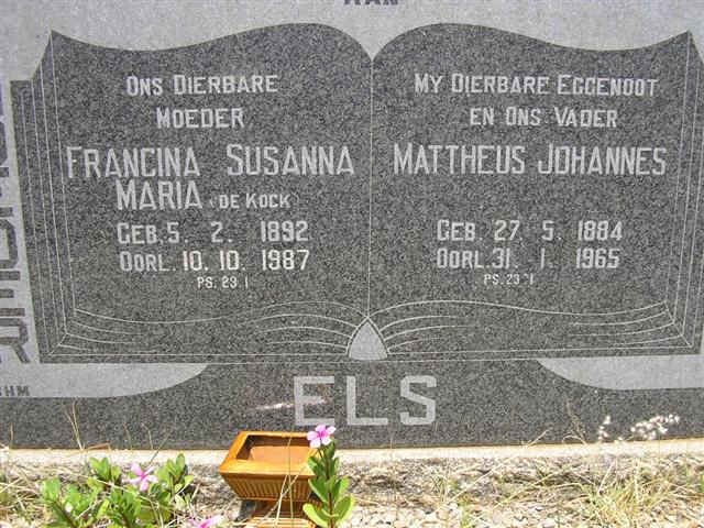 ELS Mattheus Johannes 1884-1965 &amp; Francina Susanna Maria DE KOCK 1892-1987