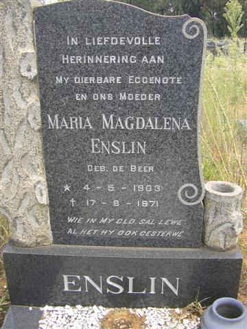 ENSLIN Maria Magdalena nee DE BEER 1903-1971