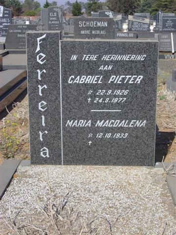 FERREIRA Gabriel Pieter 1926-1977 &amp; Maria Madgalena 1933-
