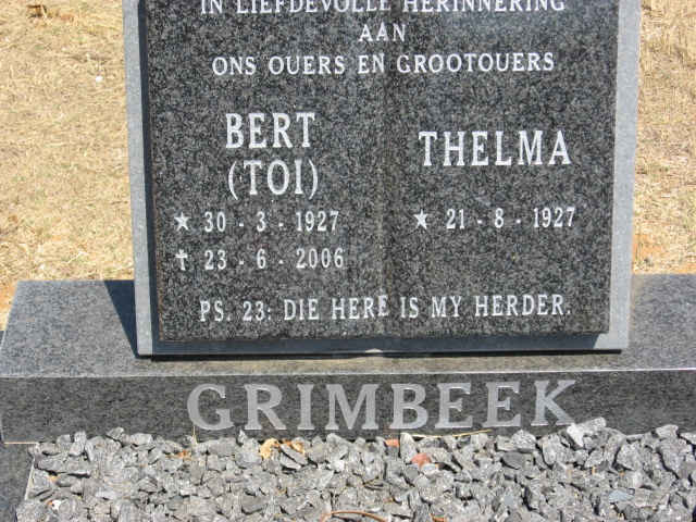 GRIMBEEK Bert 1927-2006 &amp; Thelma 1927